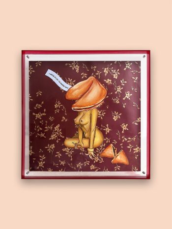 Oil on vintage wallpaper (45×45 cm) 540 EUR