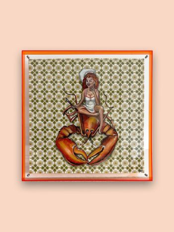 SOLD / Oil on vintage wallpaper (45×45 cm) 540 EUR