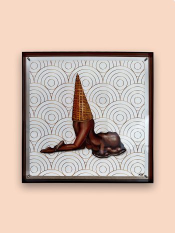 Oil on vintage wallpaper (45×45 cm) 540 EUR