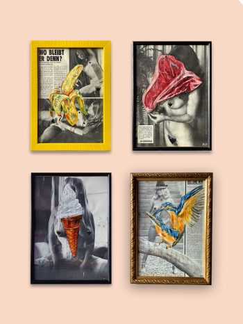 SOLD / Acryl on vintage porn magazines (21×29,7 cm) 220 EUR, Art prints are available for 80 EUR each